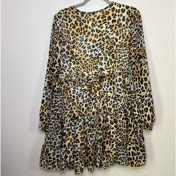 NWT Altar'd State Leopard Print Long Sleeve Flowy Tiered Mini Dress Size S - Picture 7 of 13